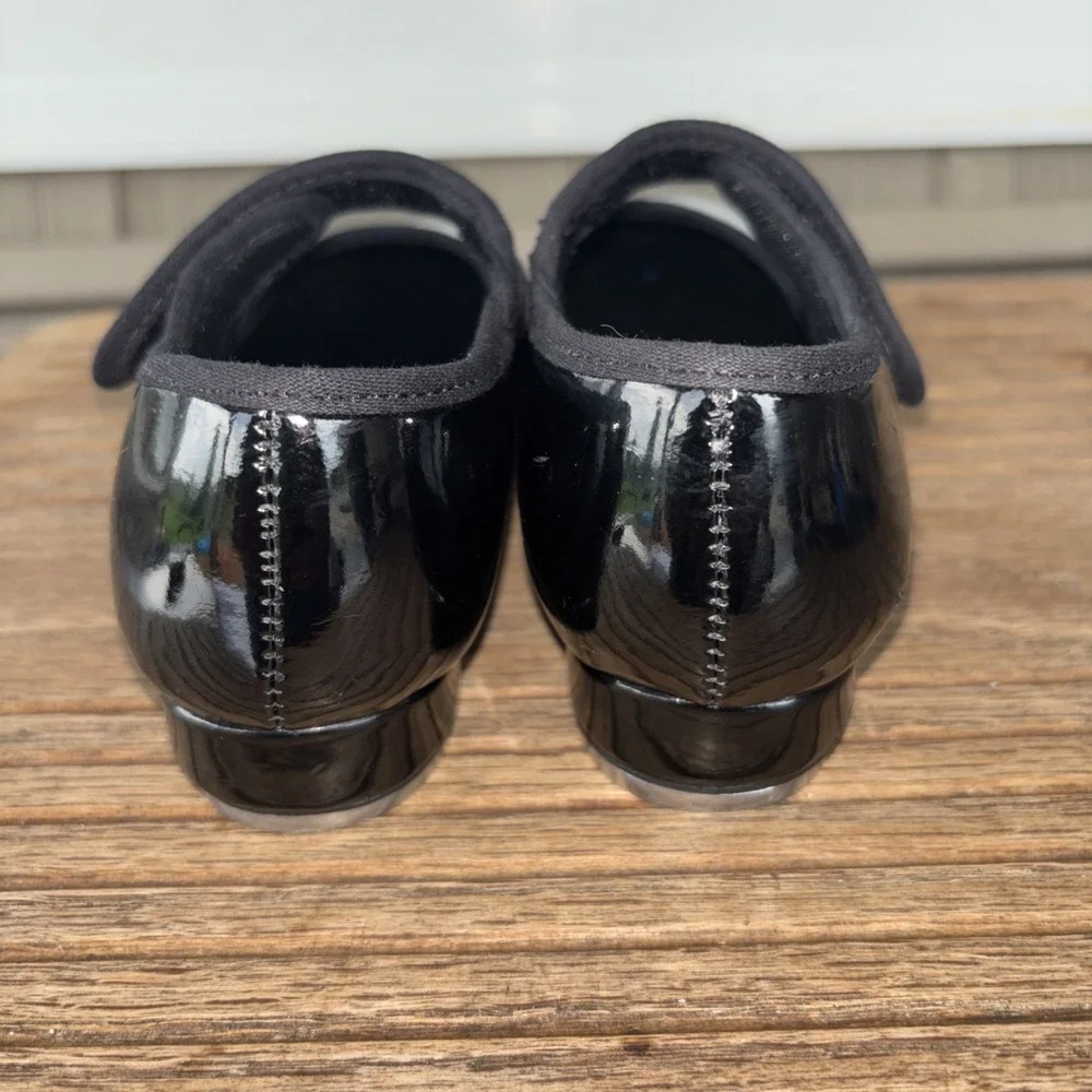 M 10.5 S Black Patent Vegan Leather Upper So Danca Child Tap Shoes Hook &Loop